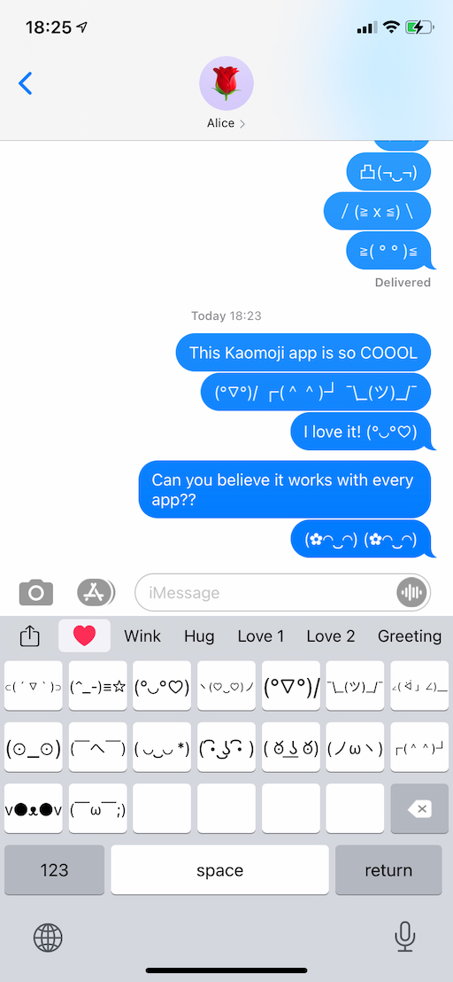 Kaomoji app screenshot